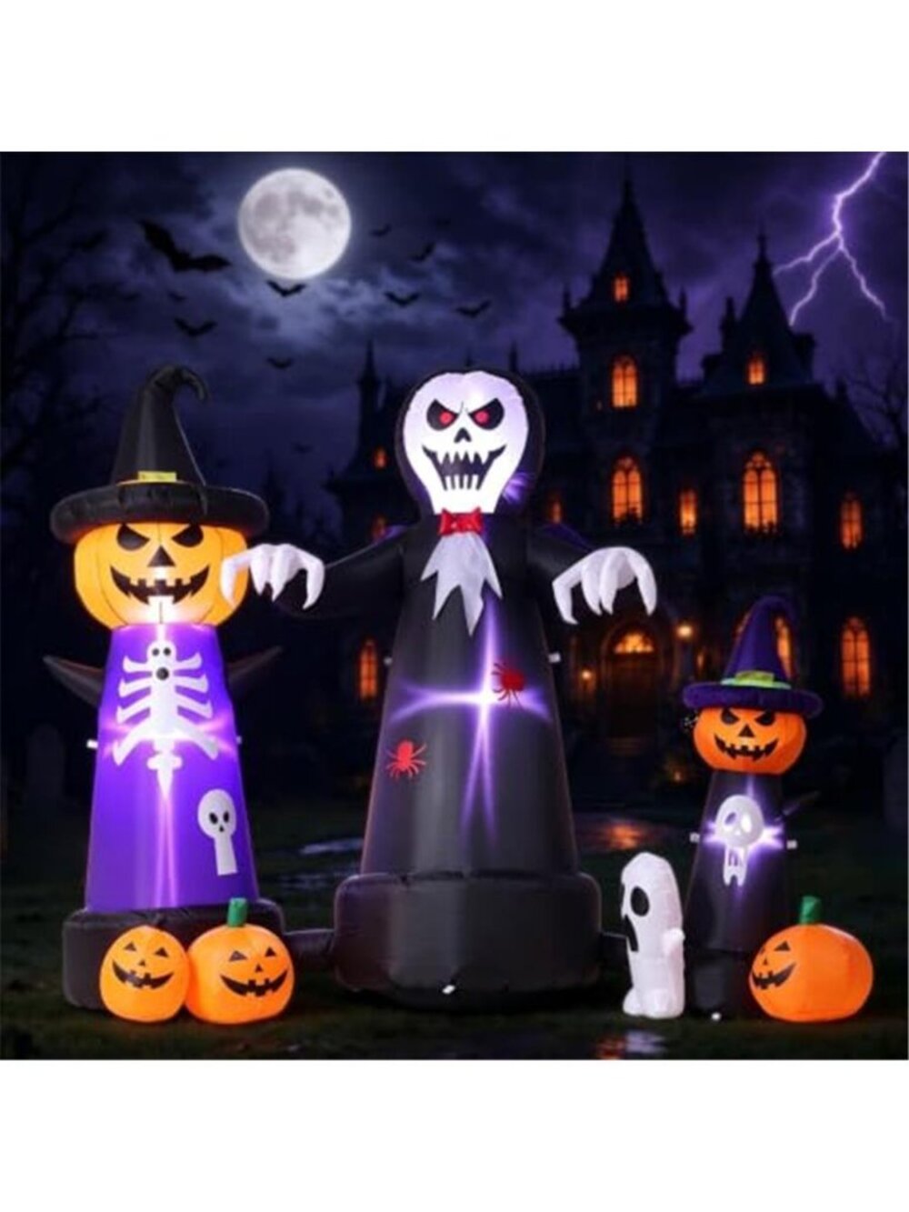 9FT Halloween Inflatables Outdoor Decoration, Giant Skull Ghost with Pumpkin